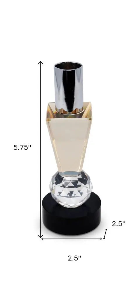 6" Silver Amber Clear And Black Faceted Crystal Tabletop Taper Candlestick - NOBLE HOME INTERIORS