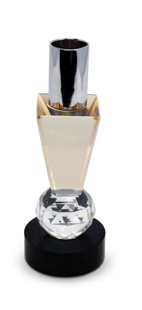 6" Silver Amber Clear And Black Faceted Crystal Tabletop Taper Candlestick - NOBLE HOME INTERIORS