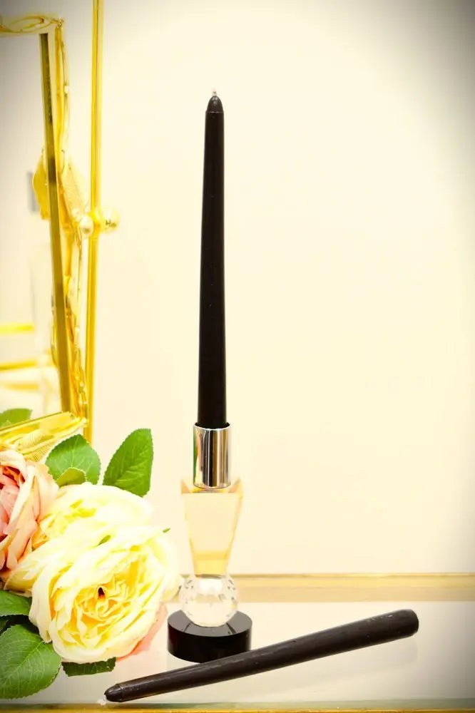 6" Silver Amber Clear And Black Faceted Crystal Tabletop Taper Candlestick - NOBLE HOME INTERIORS