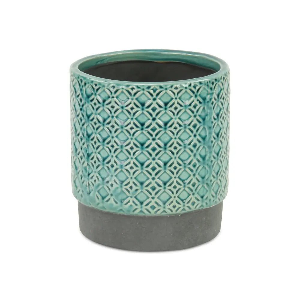 6" Turquoise Geometric Ceramic Indoor Outdoor Round Pot Planter - NOBLE HOME INTERIORS