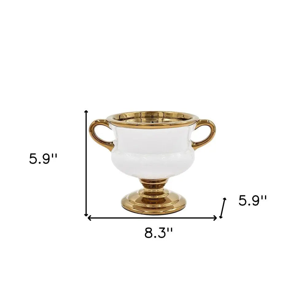 6" White And Gold Amphora Ceramic Table Vase - NOBLE HOME INTERIORS