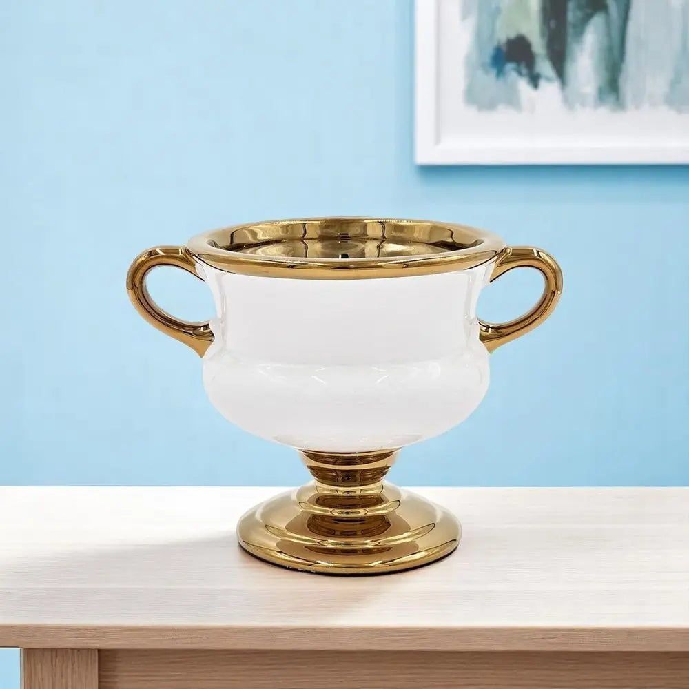 6" White And Gold Amphora Ceramic Table Vase - NOBLE HOME INTERIORS