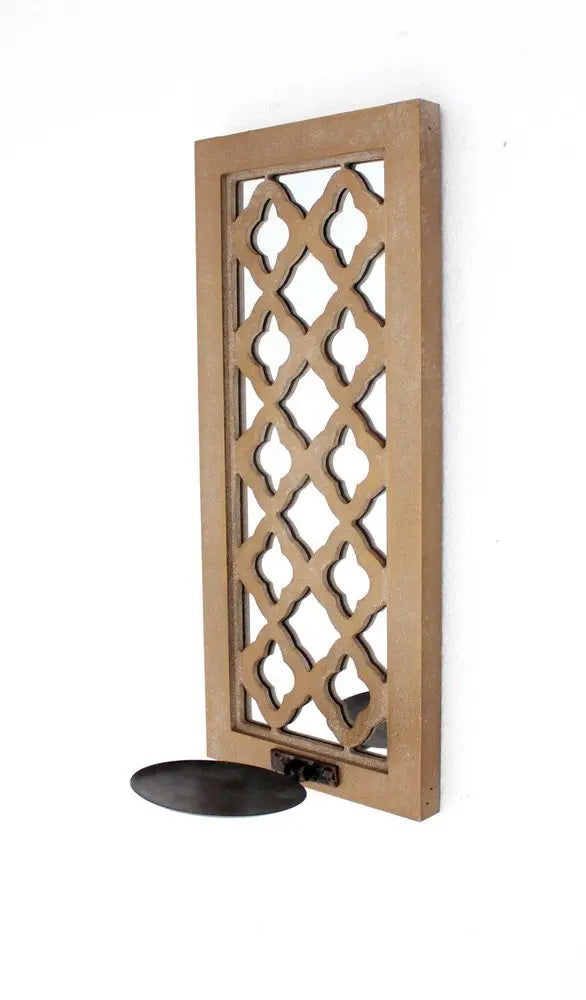 6 X 7.5 X 17 Tan Wooden Cross - Candle Holder Sconce - NOBLE HOME INTERIORS