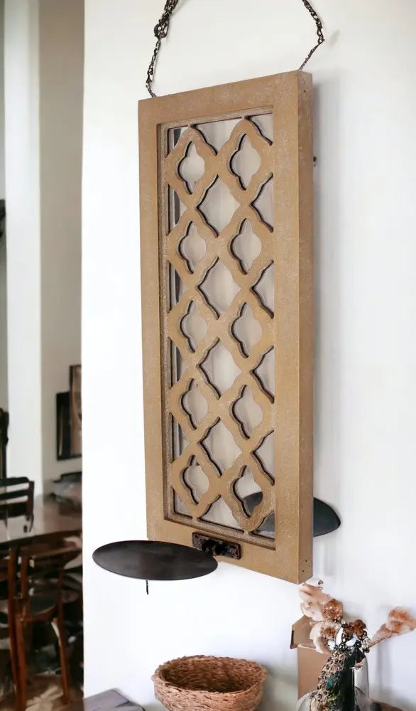 6 X 7.5 X 17 Tan Wooden Cross - Candle Holder Sconce - NOBLE HOME INTERIORS