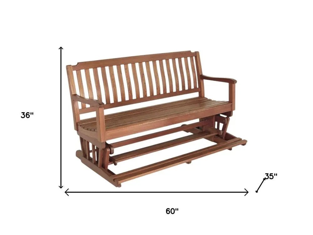 60" Brown Solid Teak Outdoor Glider Bench - NOBLE HOME INTERIORS