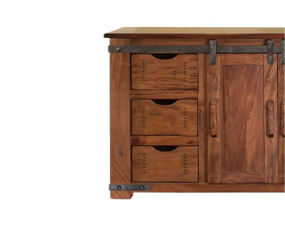 60" Brown Solid Wood Enclosed Storage Distressed TV Stand - NOVA HOME FURNITURE