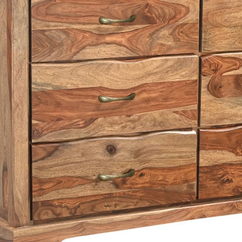 60" Brown Solid Wood Live Edge Six Drawer Double Dresser - NOBLE HOME INTERIORS