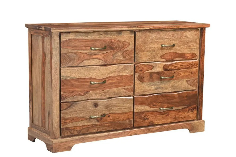 60" Brown Solid Wood Live Edge Six Drawer Double Dresser - NOBLE HOME INTERIORS