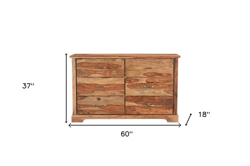 60" Brown Solid Wood Live Edge Six Drawer Double Dresser - NOBLE HOME INTERIORS