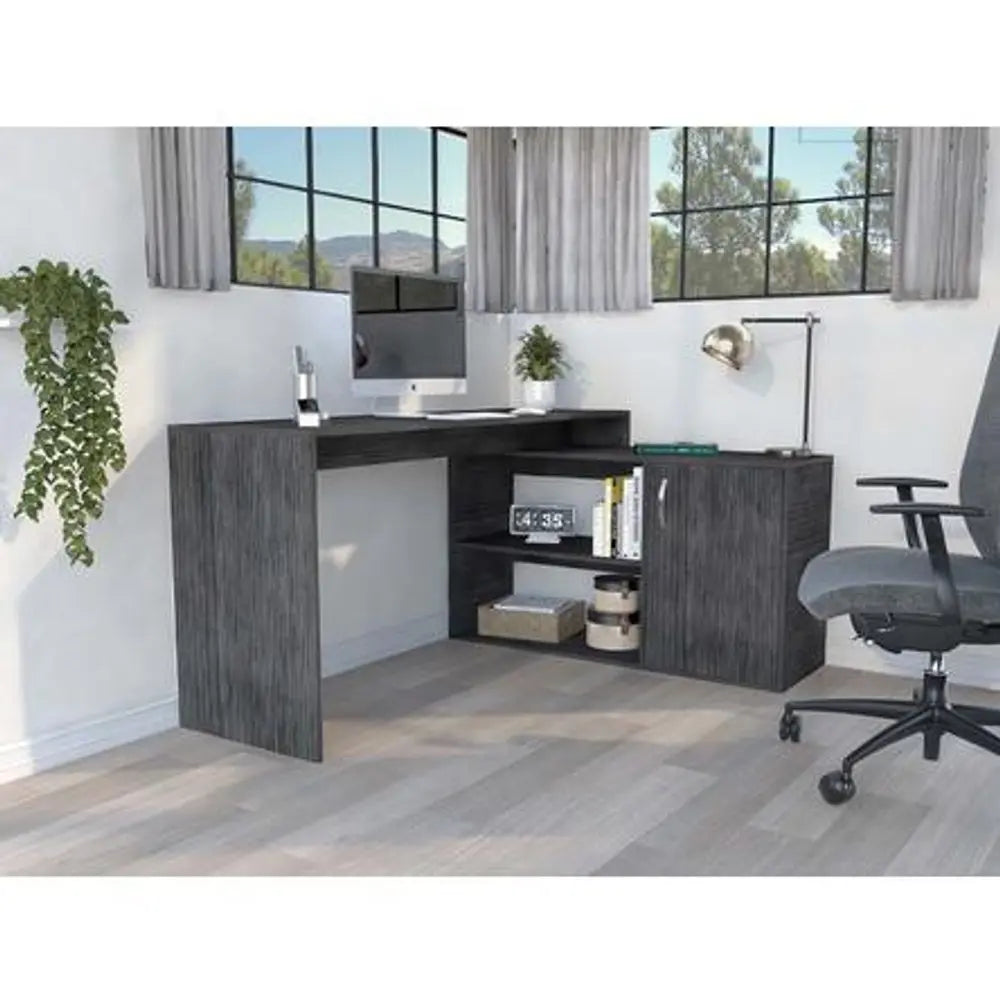 60" Gray L Shape Computer Desk - NOBLE HOME INTERIORS