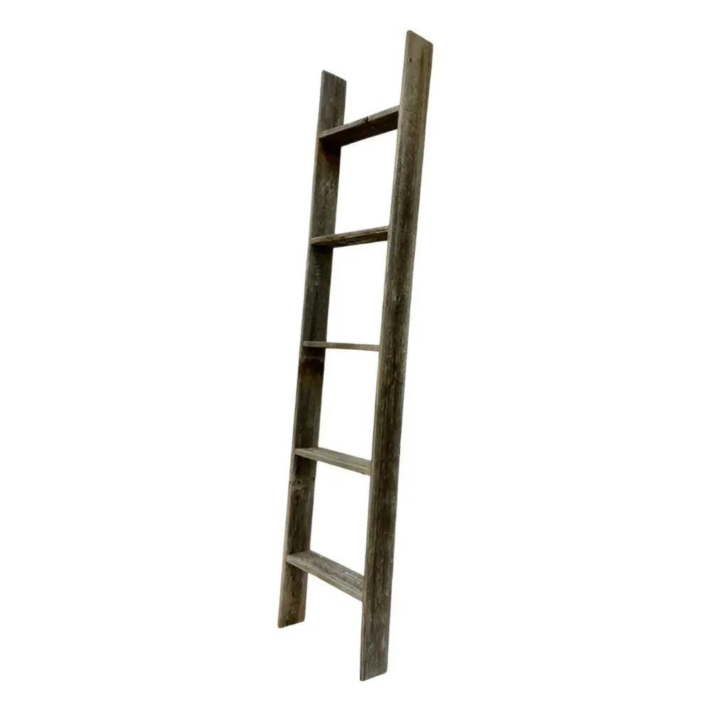 60" Gray Rustic Five Step Wood Ladder Shelf - NOBLE HOME INTERIORS