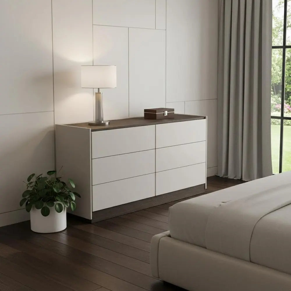 60" Gray Wood Six Drawer Double Dresser - NOBLE HOME INTERIORS