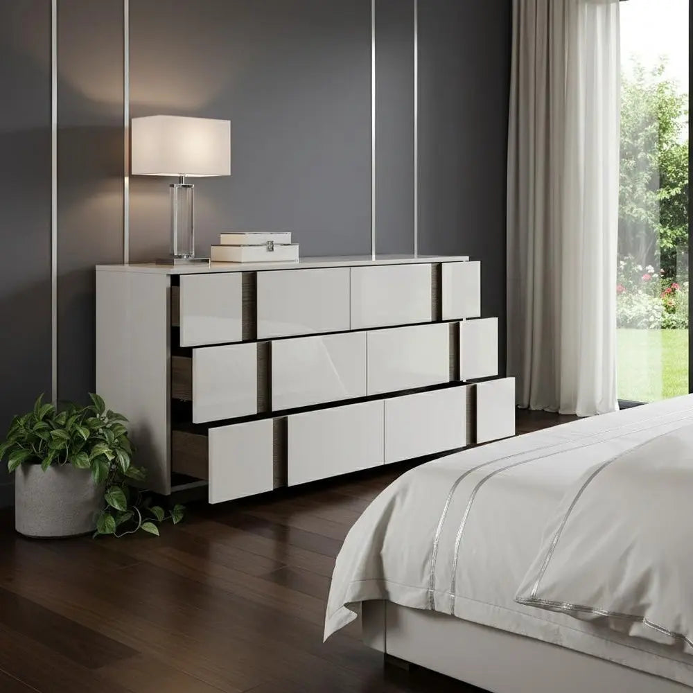 60" Gray Wood Six Drawer Double Dresser - NOBLE HOME INTERIORS