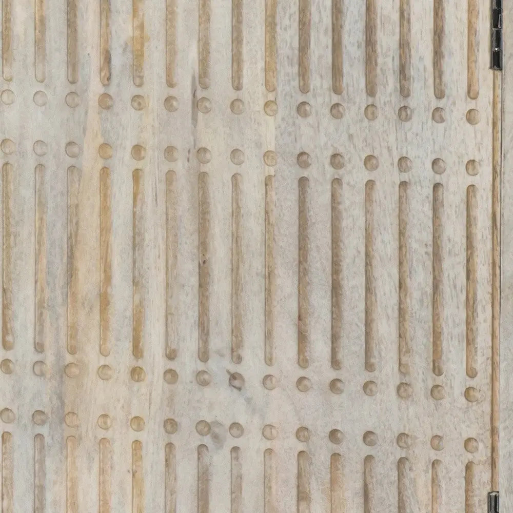 60" Ivory Carved Geometric Distressed Solid Wood Enclosed and Open Storage TV Stand - NOVA HOME FURNITURE