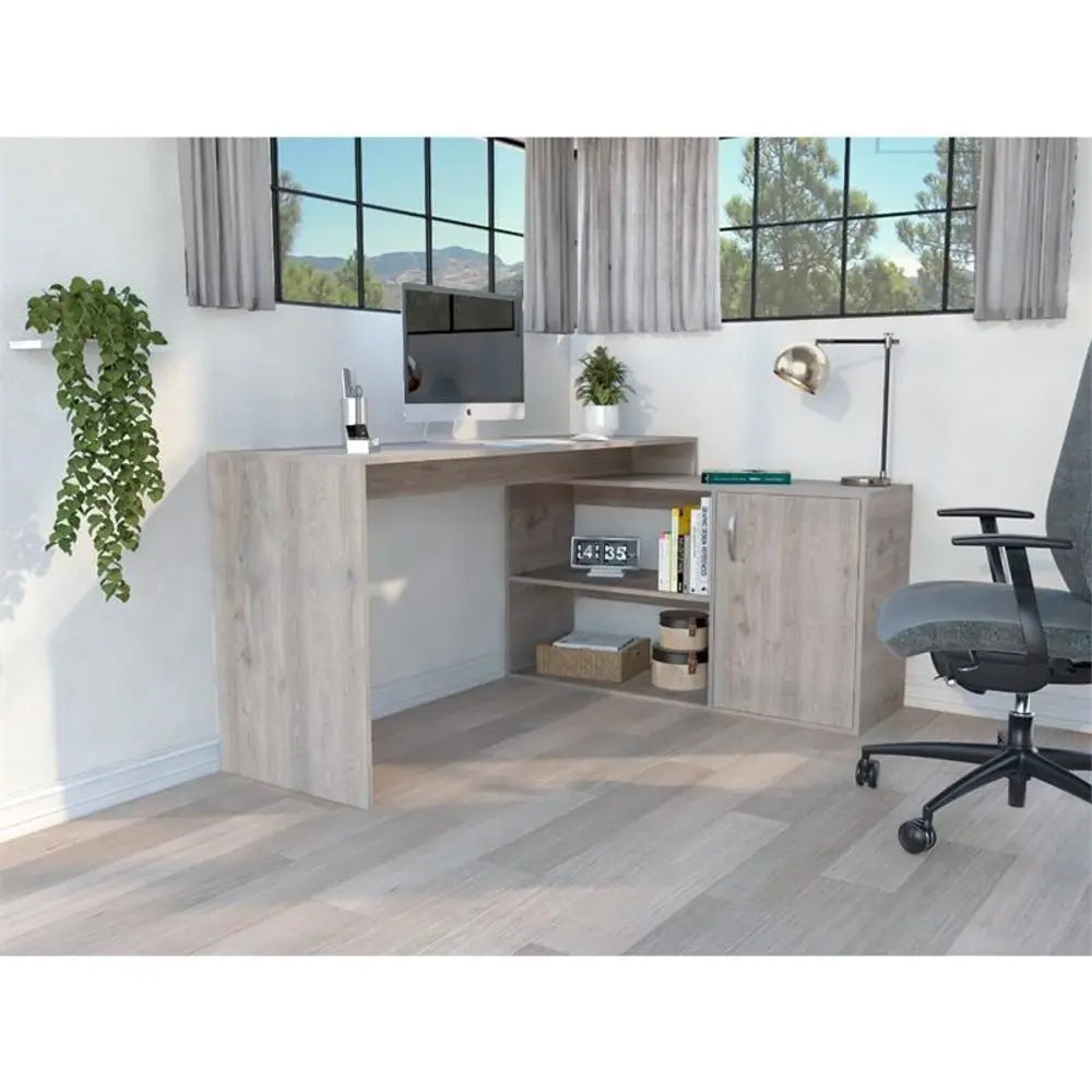 60" Light Gray L Shape Computer Desk - NOBLE HOME INTERIORS