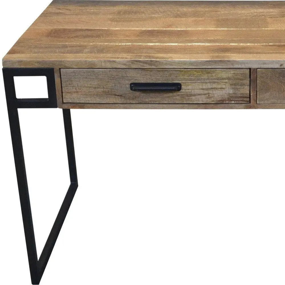 60" Natural and Black Solid Wood Writing Desk With Two Drawers - NOBLE HOME INTERIORS