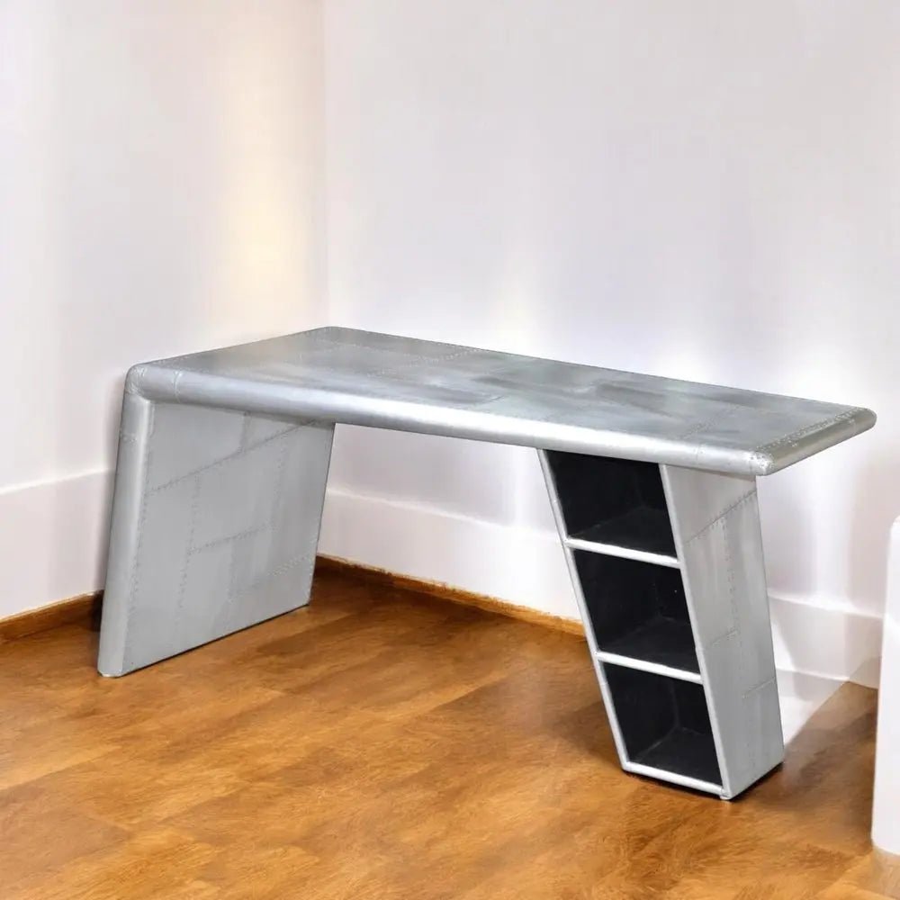 60" Silver Aluminum Writing Desk HomeRoots