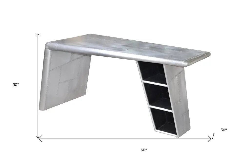 60" Silver Aluminum Writing Desk HomeRoots