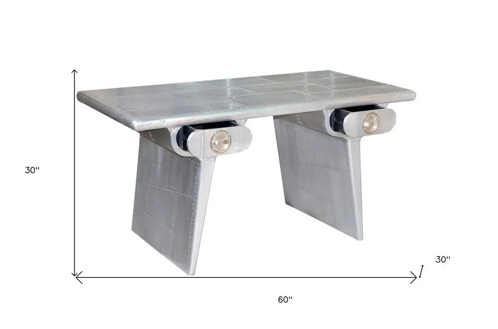 60" Silver Aluminum Writing Desk With Two Drawers - NOBLE HOME INTERIORS