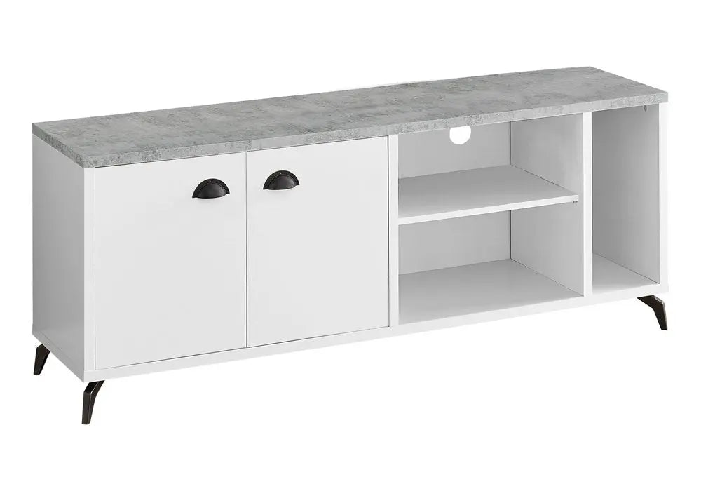60" White Cabinet Enclosed Storage TV Stand - NOVA HOME FURNITURE