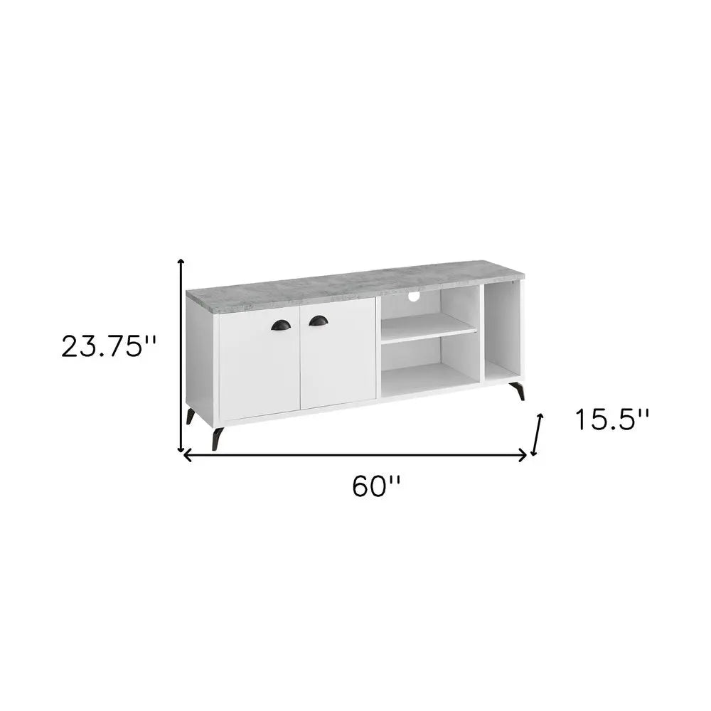 60" White Cabinet Enclosed Storage TV Stand - NOVA HOME FURNITURE