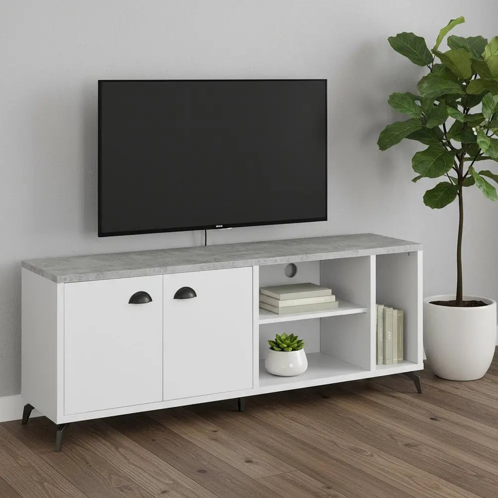60" White Cabinet Enclosed Storage TV Stand - NOVA HOME FURNITURE