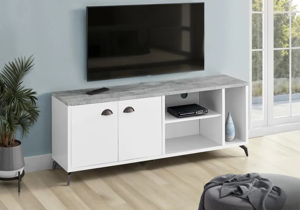 60" White Cabinet Enclosed Storage TV Stand - NOVA HOME FURNITURE