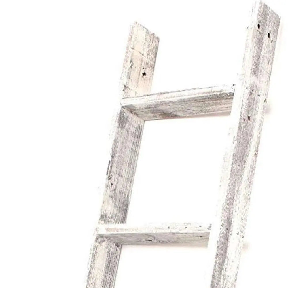 60" White Rustic Four Step Wood Ladder Shelf - NOBLE HOME INTERIORS