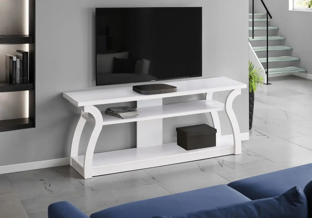 60" White Wood Open Shelving TV Stand - NOBLE HOME INTERIORS