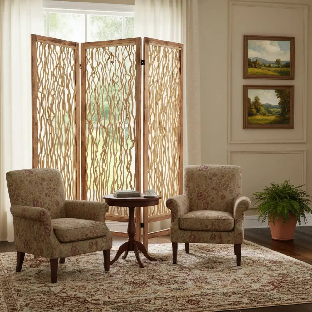 60 X 69 Brown 3 Panel Wood Foldable Screen - NOBLE HOME INTERIORS