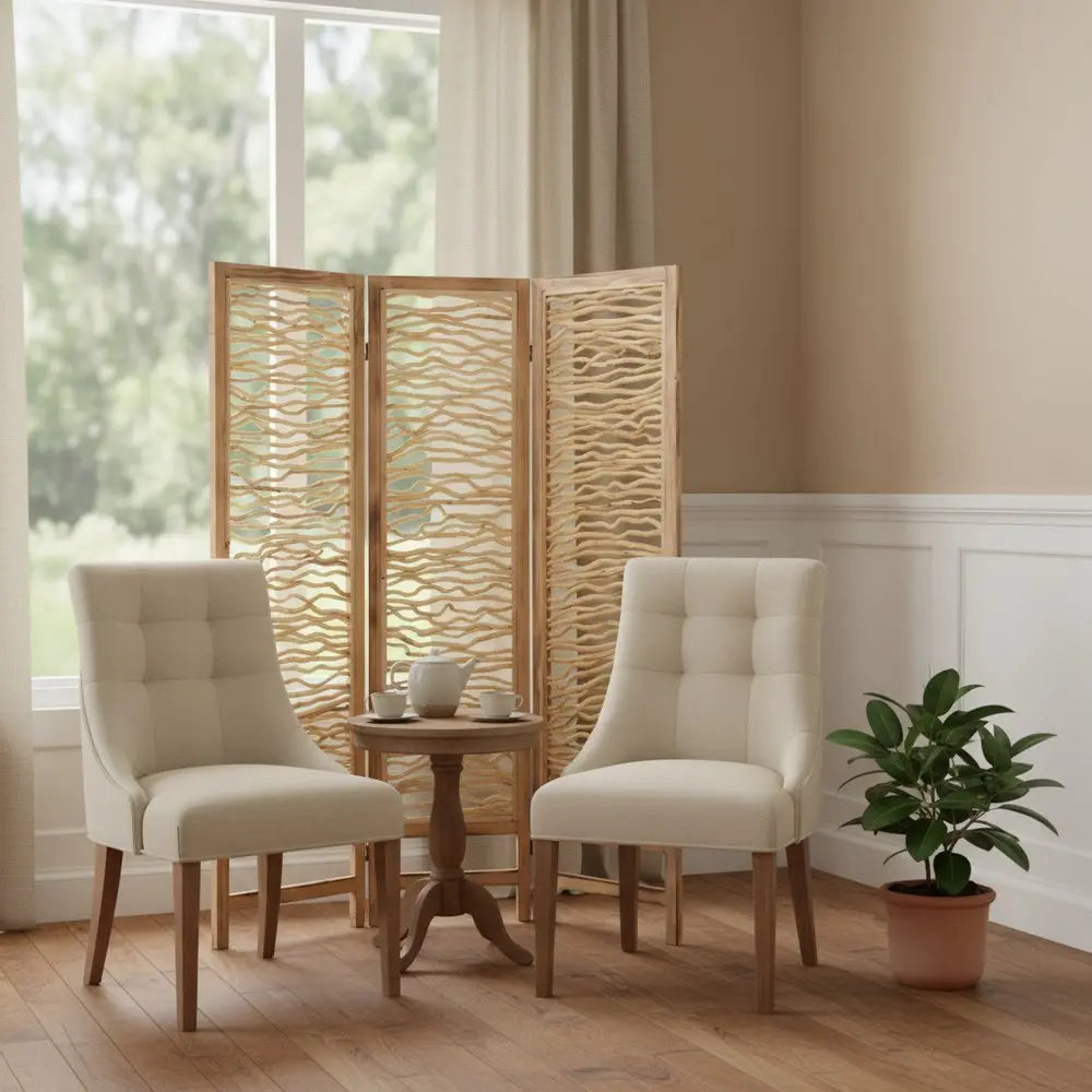 60 X 69 Brown 3 Panel Wood Foldable Screen - NOBLE HOME INTERIORS