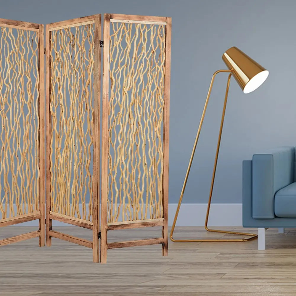 60 X 69 Brown 3 Panel Wood Foldable Screen - NOBLE HOME INTERIORS