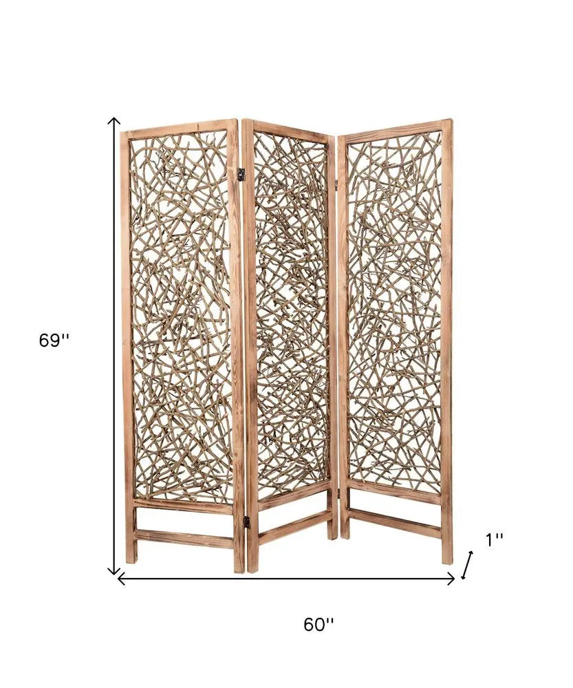 60 X 69 Brown 3 Panel Wood Foldable Screen - NOBLE HOME INTERIORS