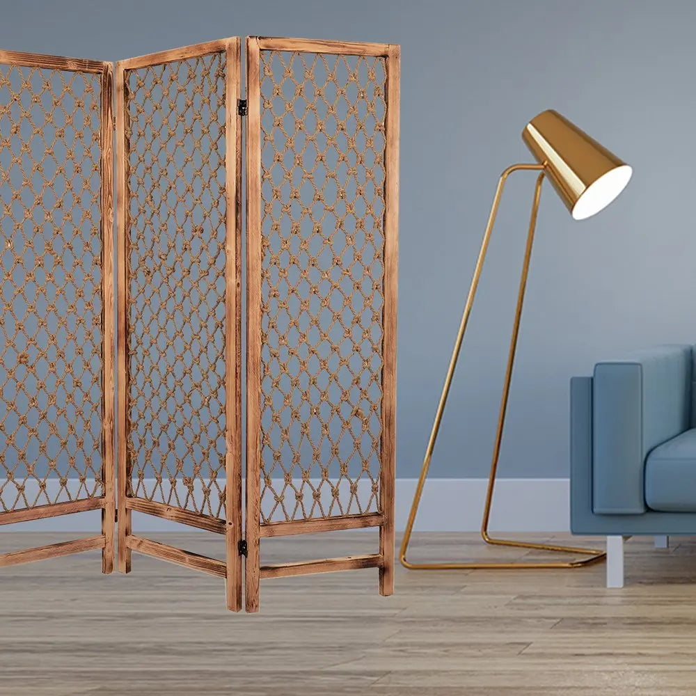 60 X 69 Natural Rope Wooden Screen - NOBLE HOME INTERIORS