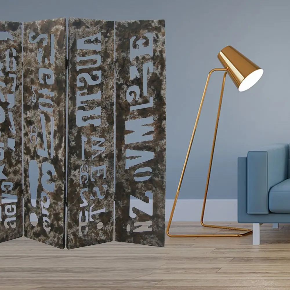 60" X 71" Brown Distressed Wooden Screen - NOBLE HOME INTERIORS