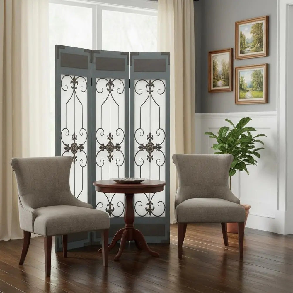 60 X 72 Blue Wood Metal Screen - NOBLE HOME INTERIORS