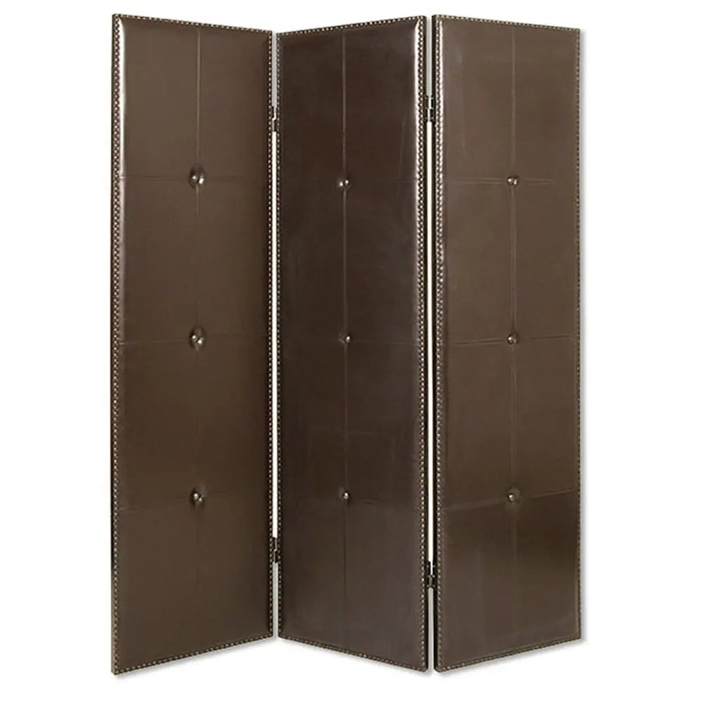 60" X 72" Brown Faux Leather Screen - NOBLE HOME INTERIORS