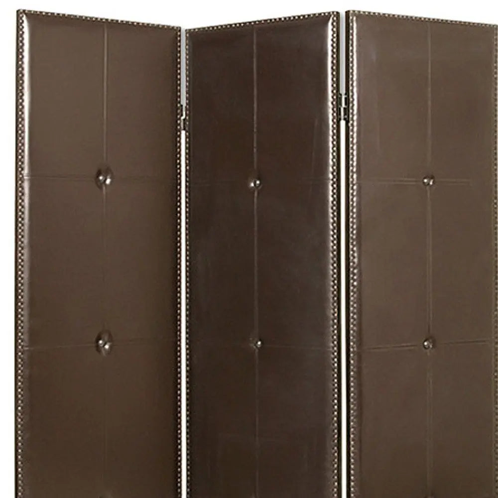 60" X 72" Brown Faux Leather Screen - NOBLE HOME INTERIORS