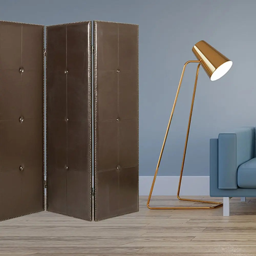 60" X 72" Brown Faux Leather Screen - NOBLE HOME INTERIORS