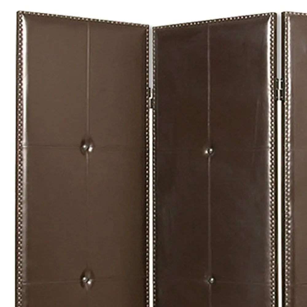 60" X 72" Brown Faux Leather Screen - NOBLE HOME INTERIORS