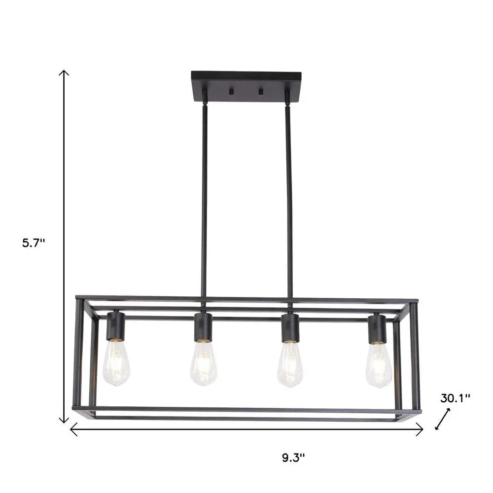 Black Metal Four Light Caged Rectangular Hanging Pendent Light HomeRoots