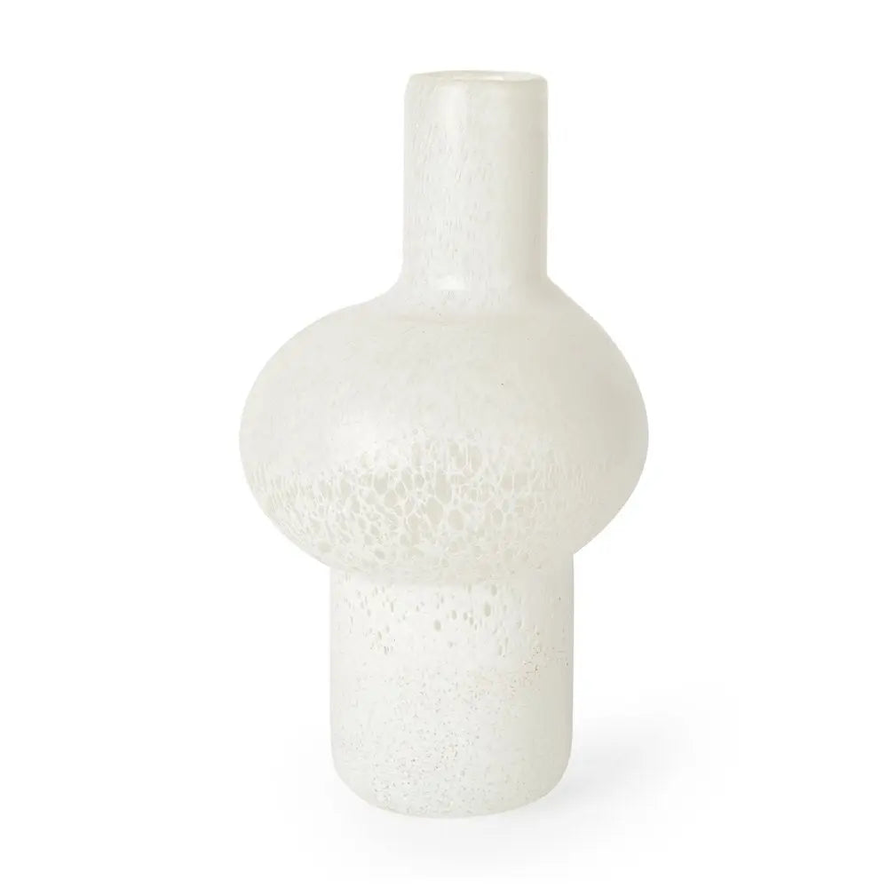 12" White Mottled Handblown Glass Table Vase HomeRoots