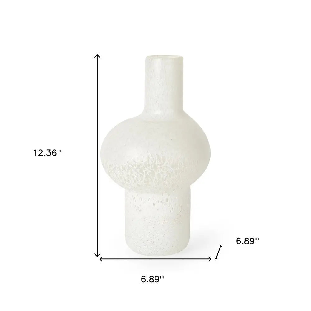12" White Mottled Handblown Glass Table Vase HomeRoots