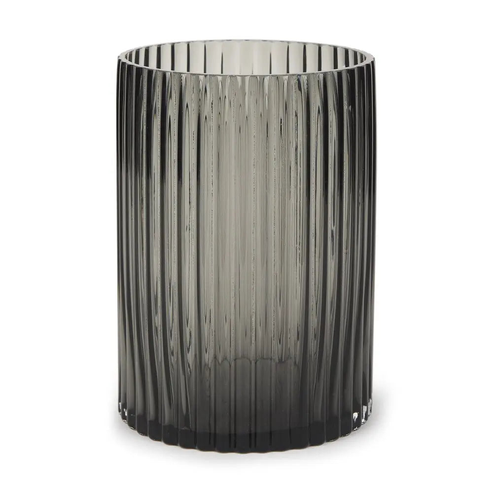8" Black Cylinder Ribbed Glass Table Vase HomeRoots