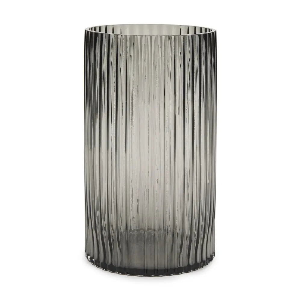 11" Black Cylinder Ribbed Glass Table Vase HomeRoots