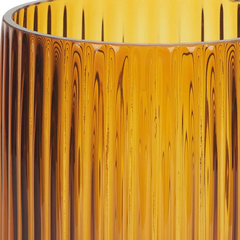 8" Amber Cylinder Ribbed Glass Table Vase HomeRoots