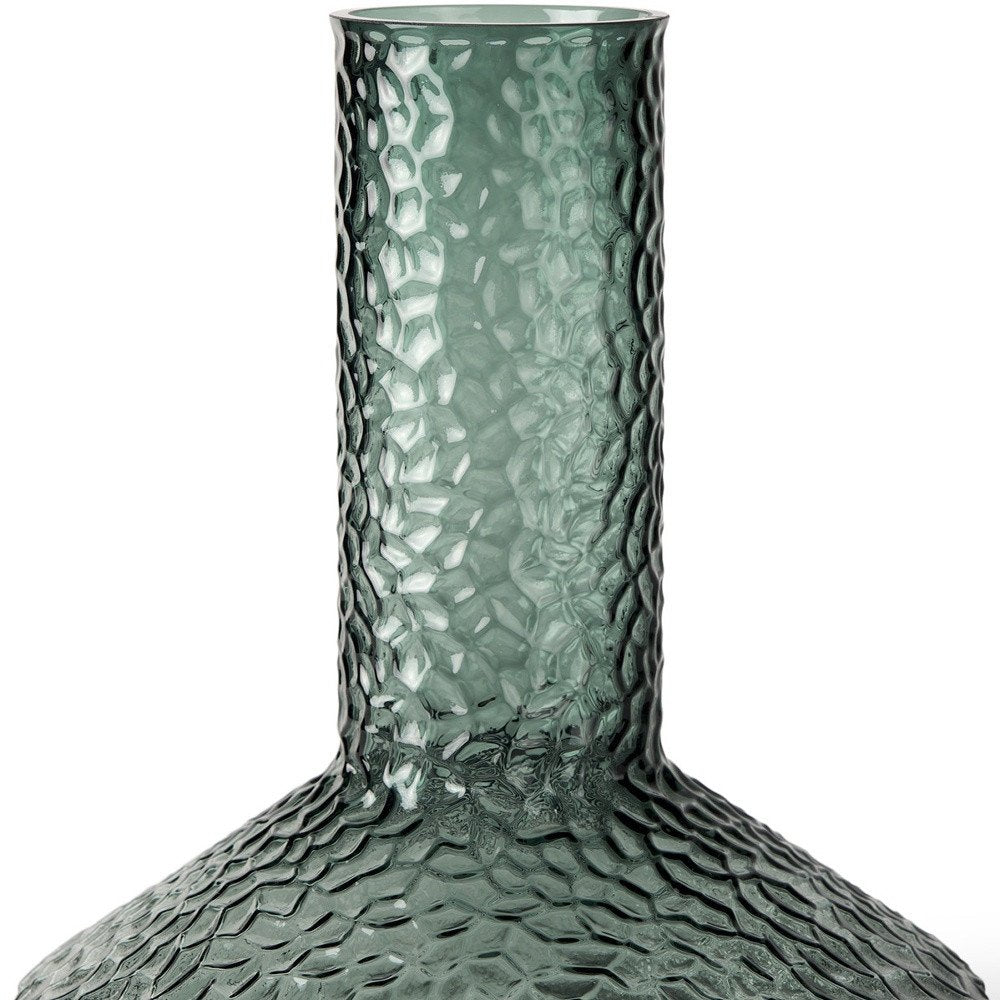 12" Green Faceted Glass Table Vase