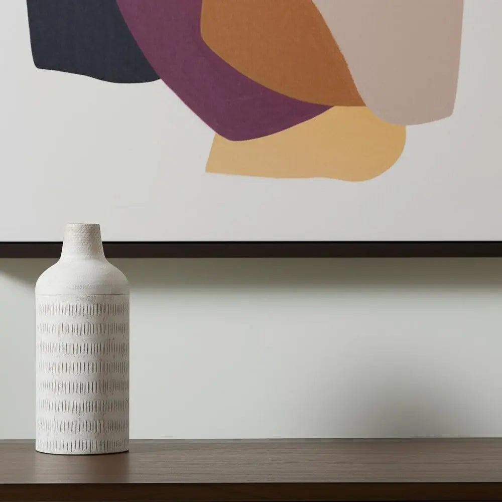 14" Off White And Natural Geometric Metal Cylinder Table Vase HomeRoots