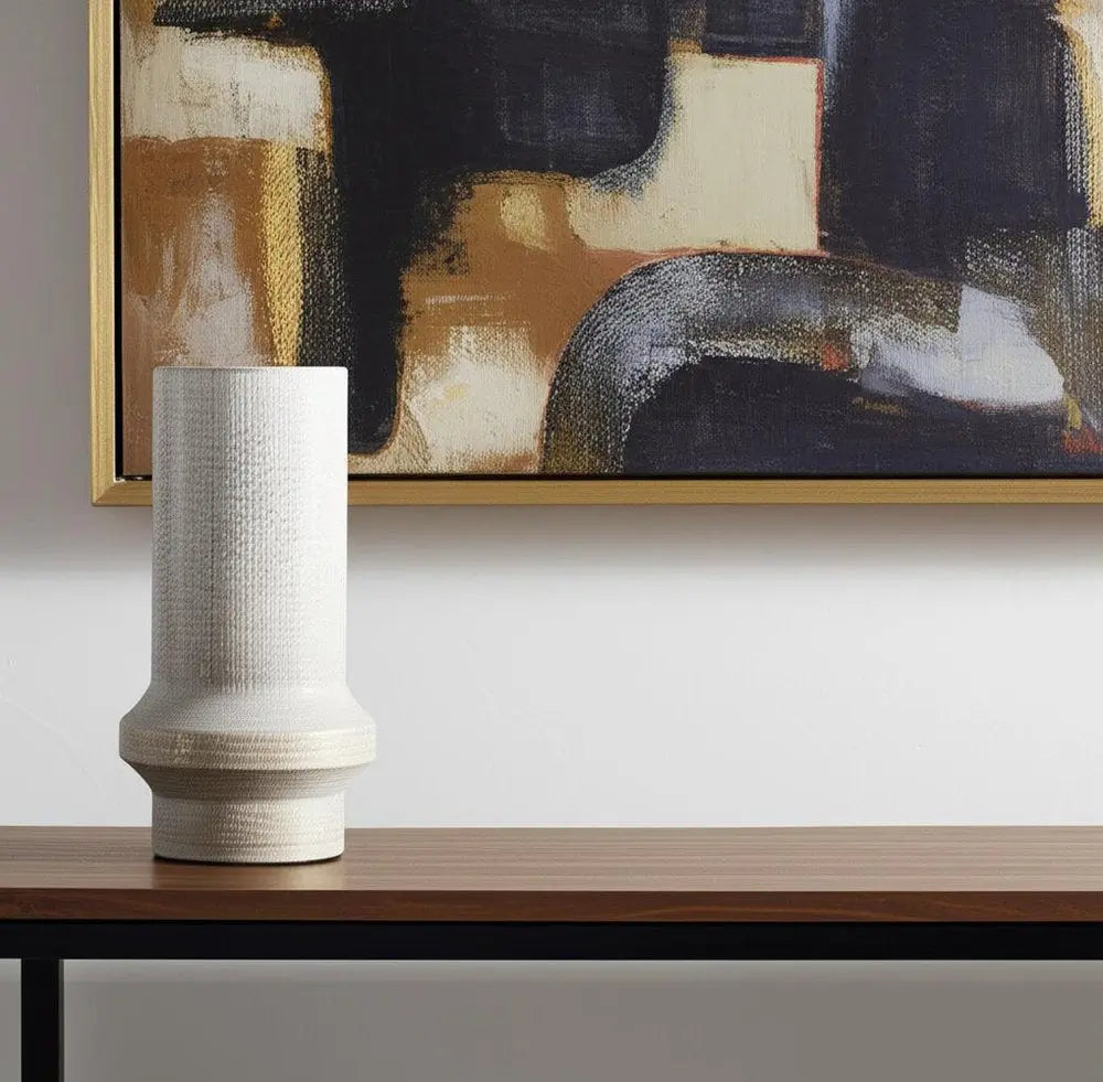 13" Off White And Gold Metal Cylinder Table Vase HomeRoots