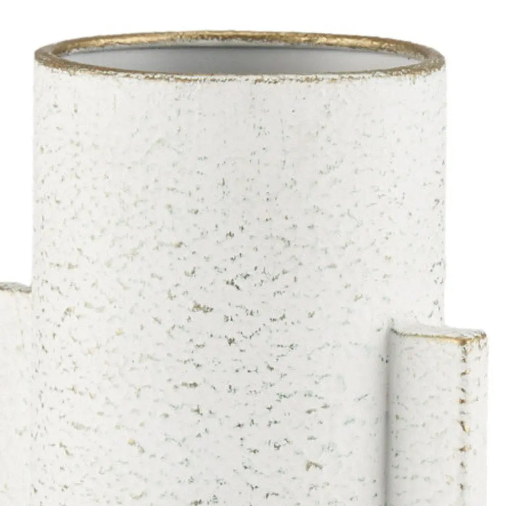 13" Off White And Gold Metal Table Vase HomeRoots